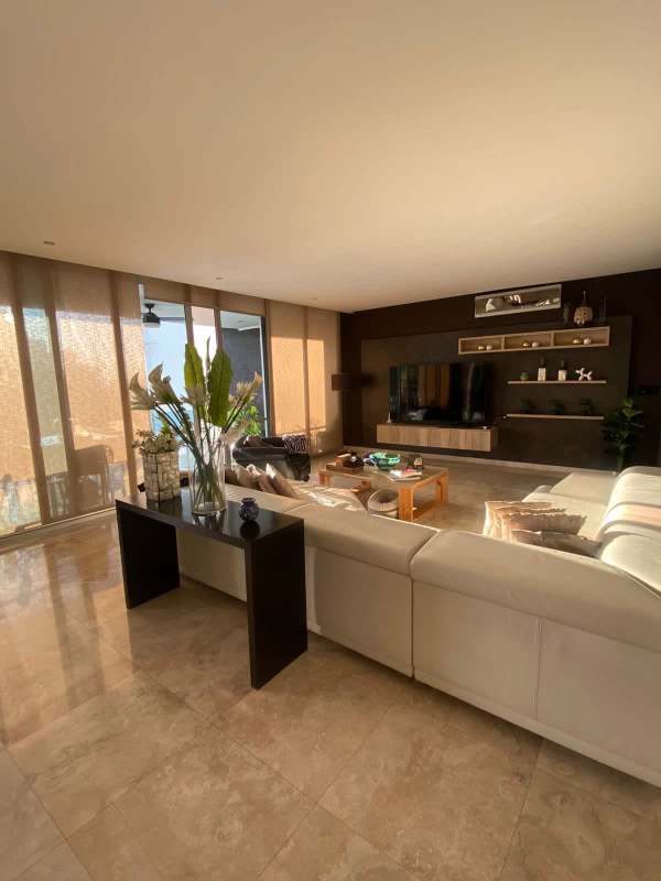Luxury open living dining with large TV, sectional sofa, ocean views Punta Pacifica