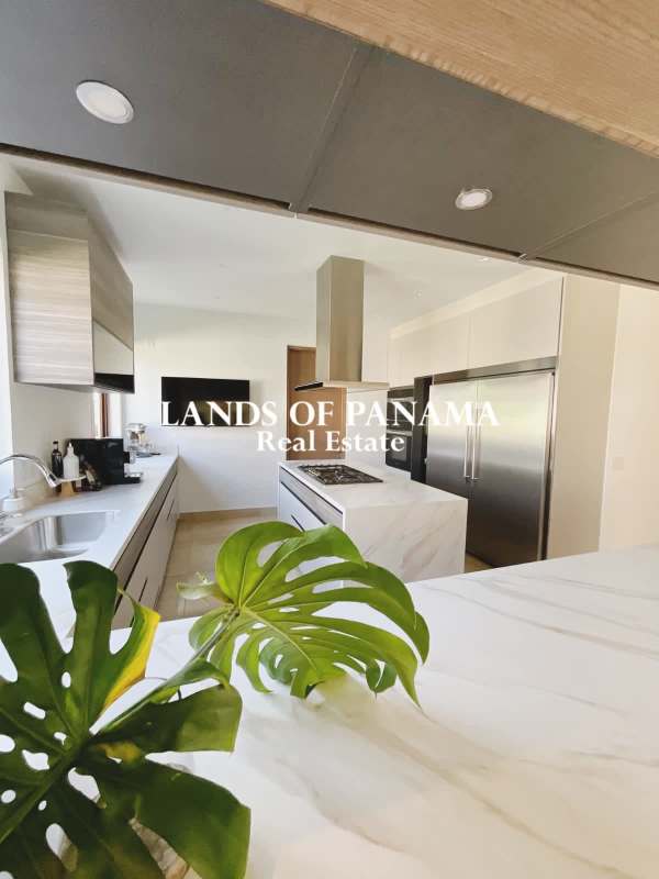 Contemporary kitchen island marble countertops luxury duplex Santa María Panama