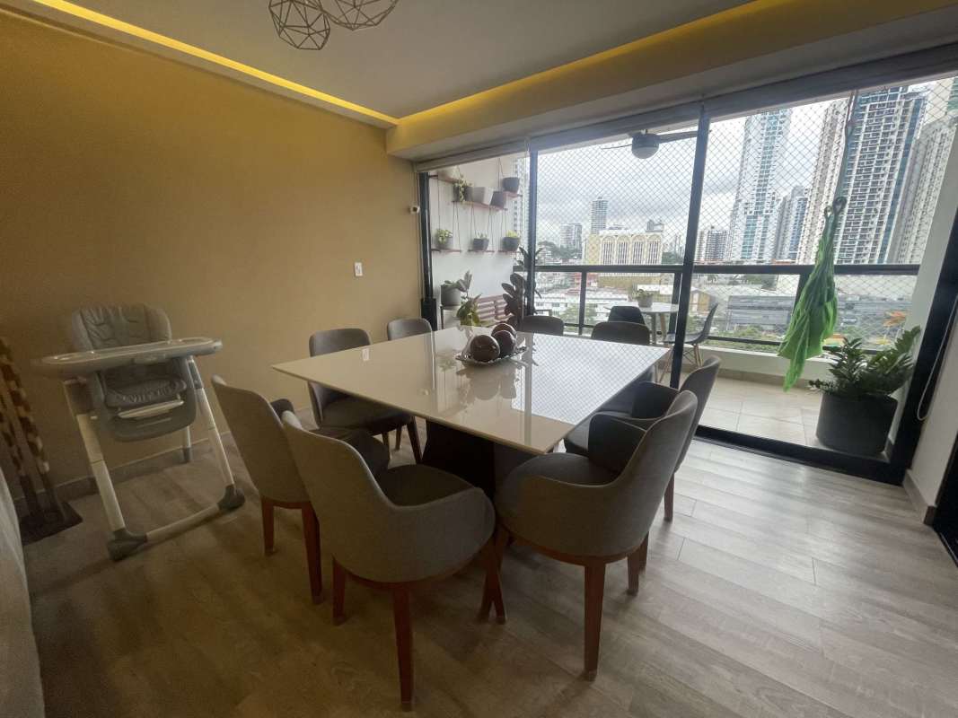 Modern bathroom with walk-in shower and sink in PH Balboa Bay apartment Panama City