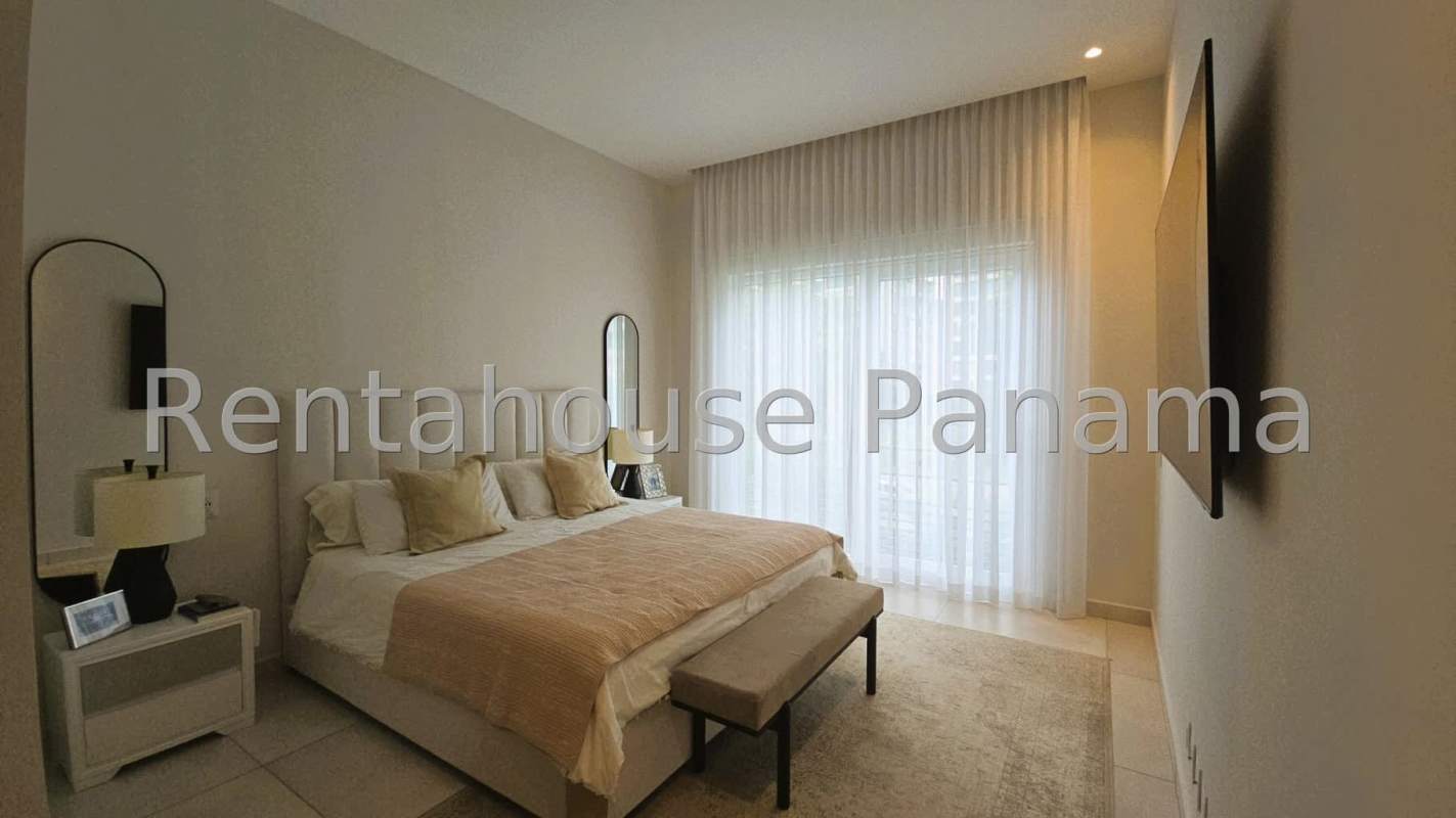 Luxury bathroom with marble countertops glass shower The Woods Santa María Panama