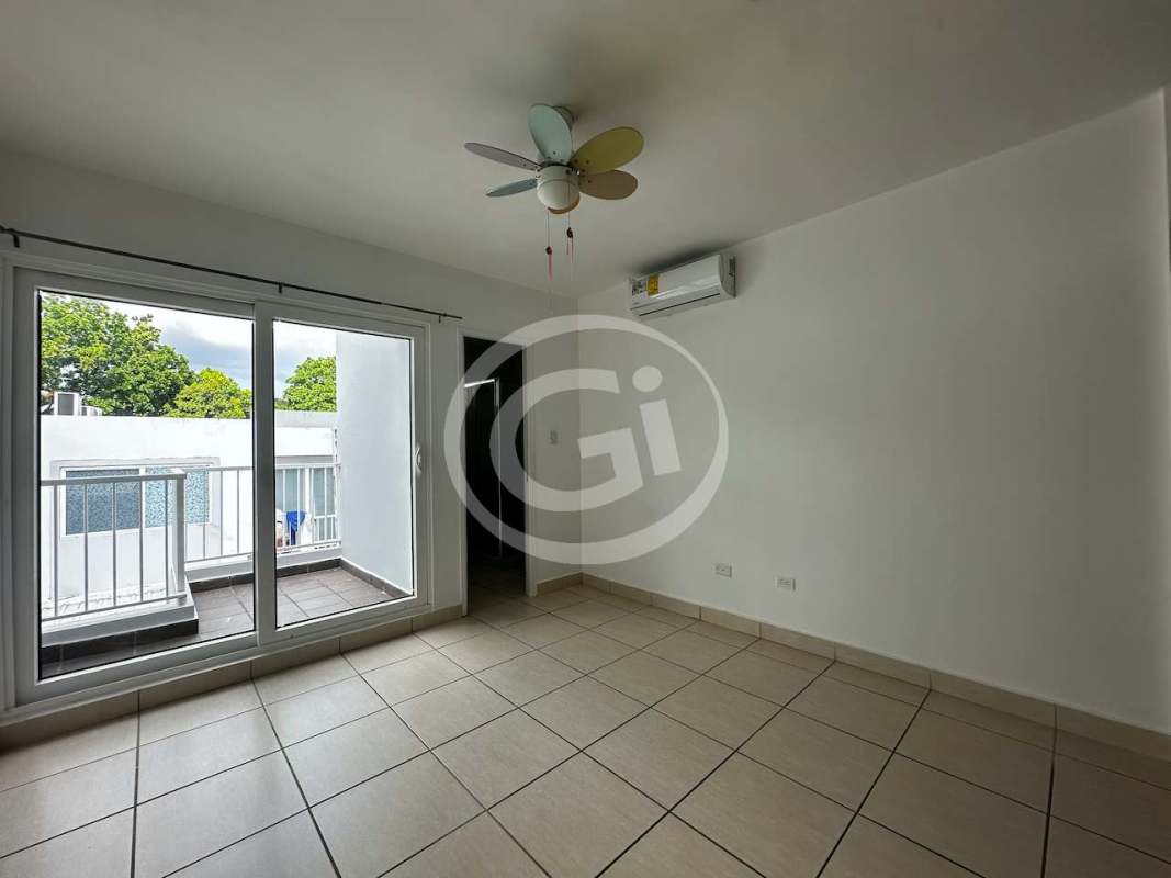 Upper floor master bedroom with private balcony and walk-in closet corner house Panama