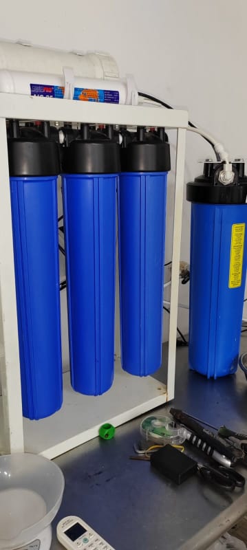 Reverse osmosis filter system with blue cartridges industrial beverage site Panama