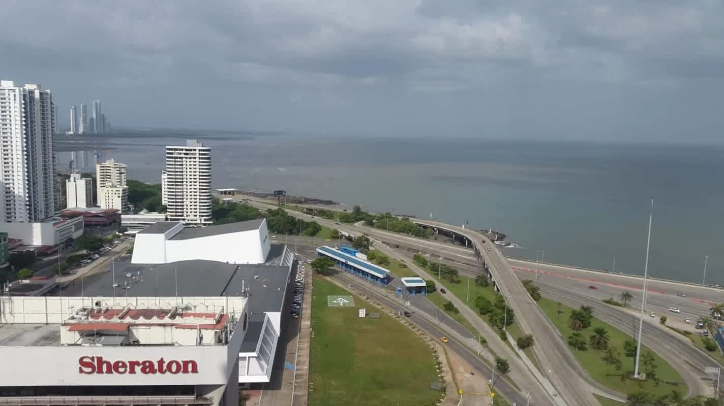 Aerial skyline and ocean view of San Francisco Panama from PH Privé tower