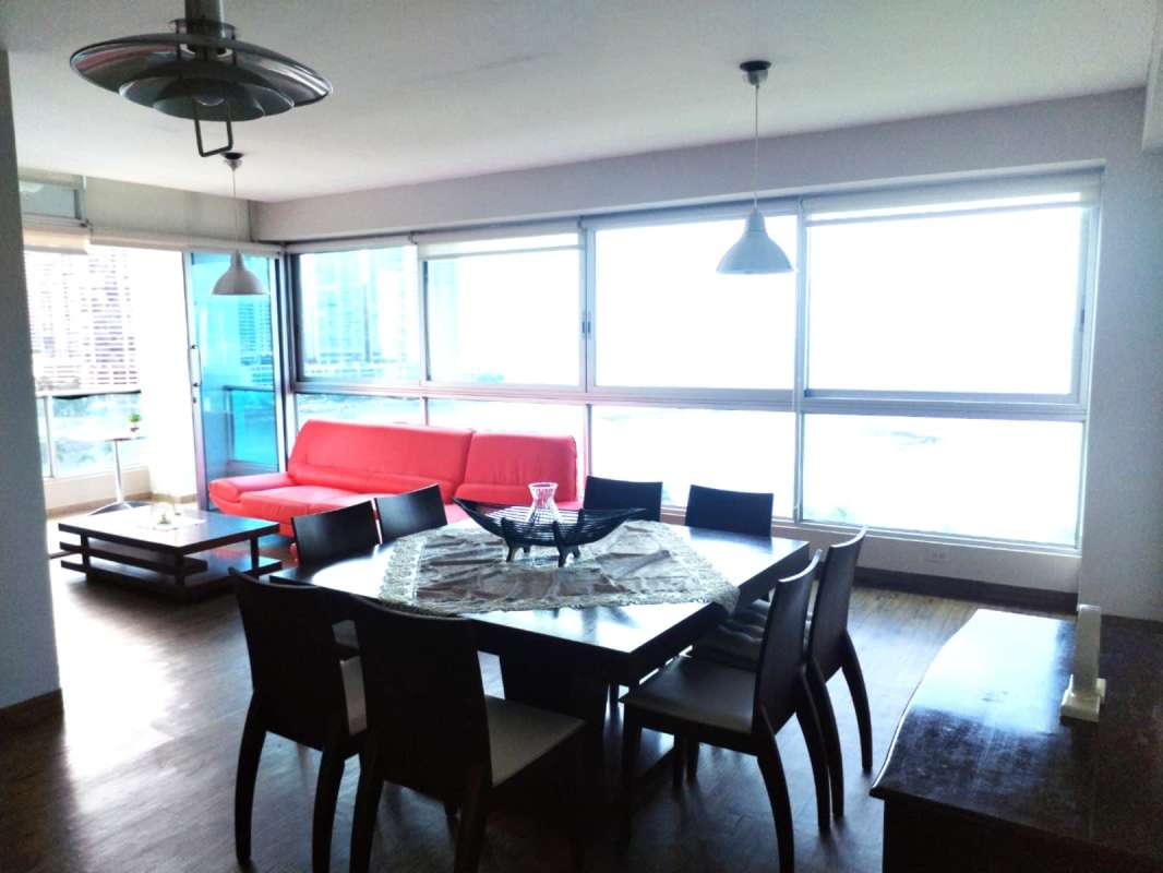 Balcony with glass railing city skyline and Pacific Ocean view PH Bayfront Panama