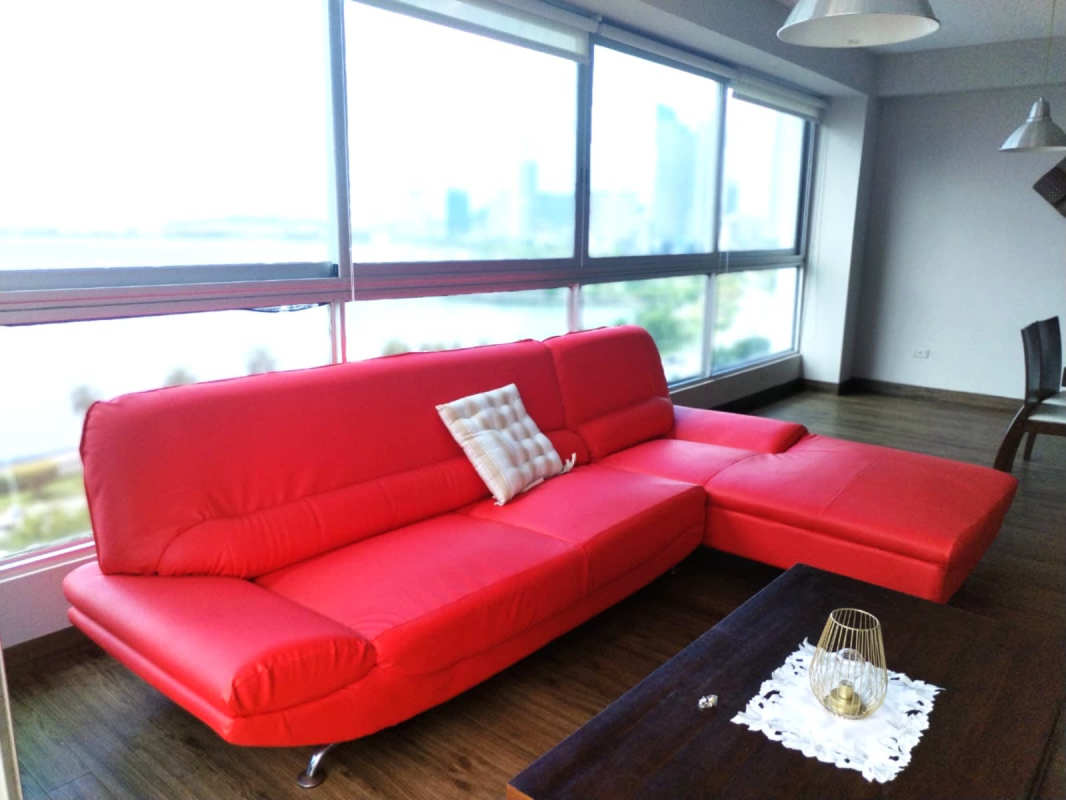 Kitchen with granite countertop stainless steel appliances and window PH Bayfront Avenida Balboa Panama