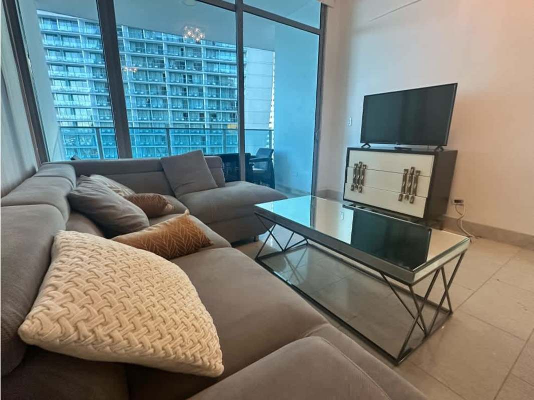 Fully-equipped modern kitchen with granite countertops, stainless appliances, at Grand Tower Punta Pacífica Panama