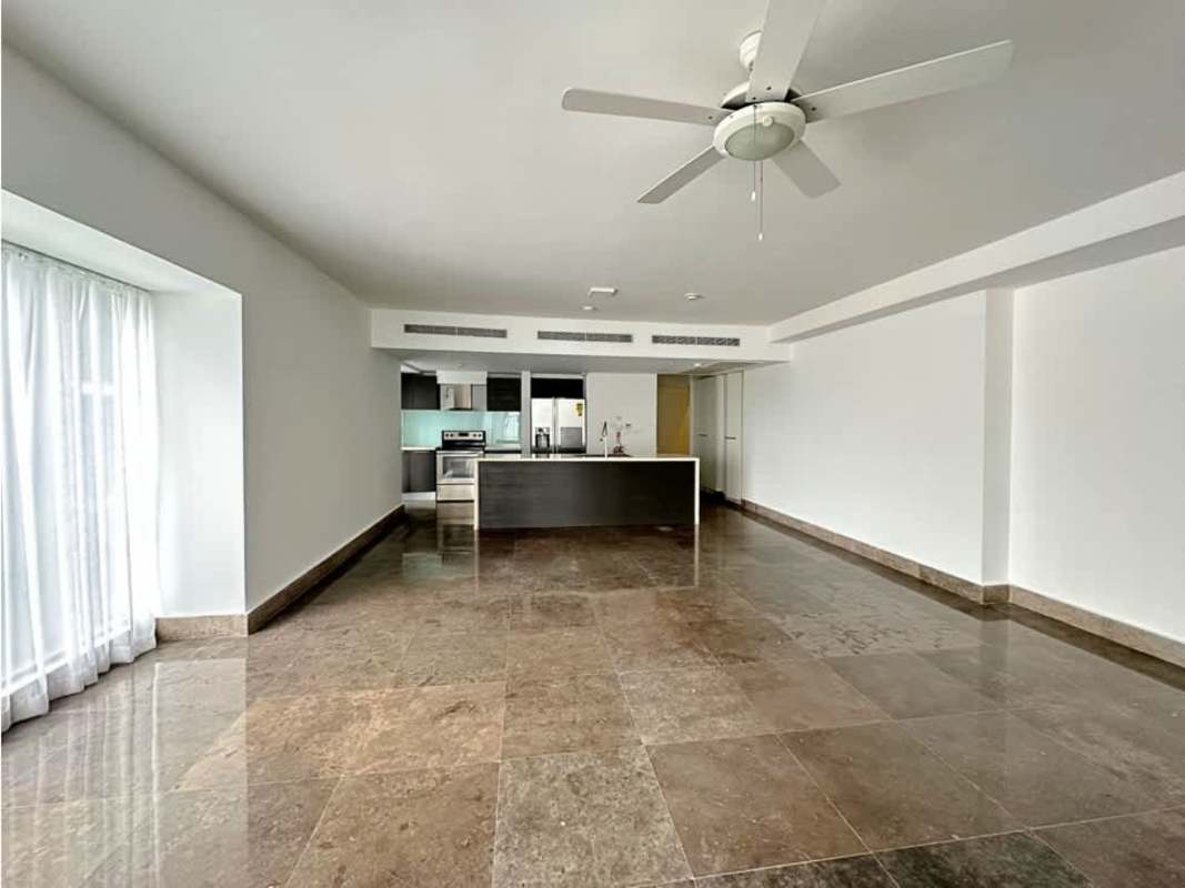 Empty modern master bedroom with stone floors and full windows PH YOO Panama