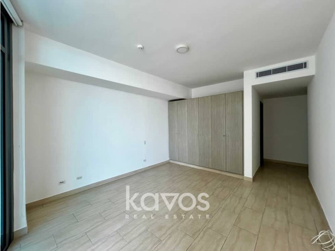 Expansive seafront terrace balcony with glass railing high above Punta Pacifica Panama