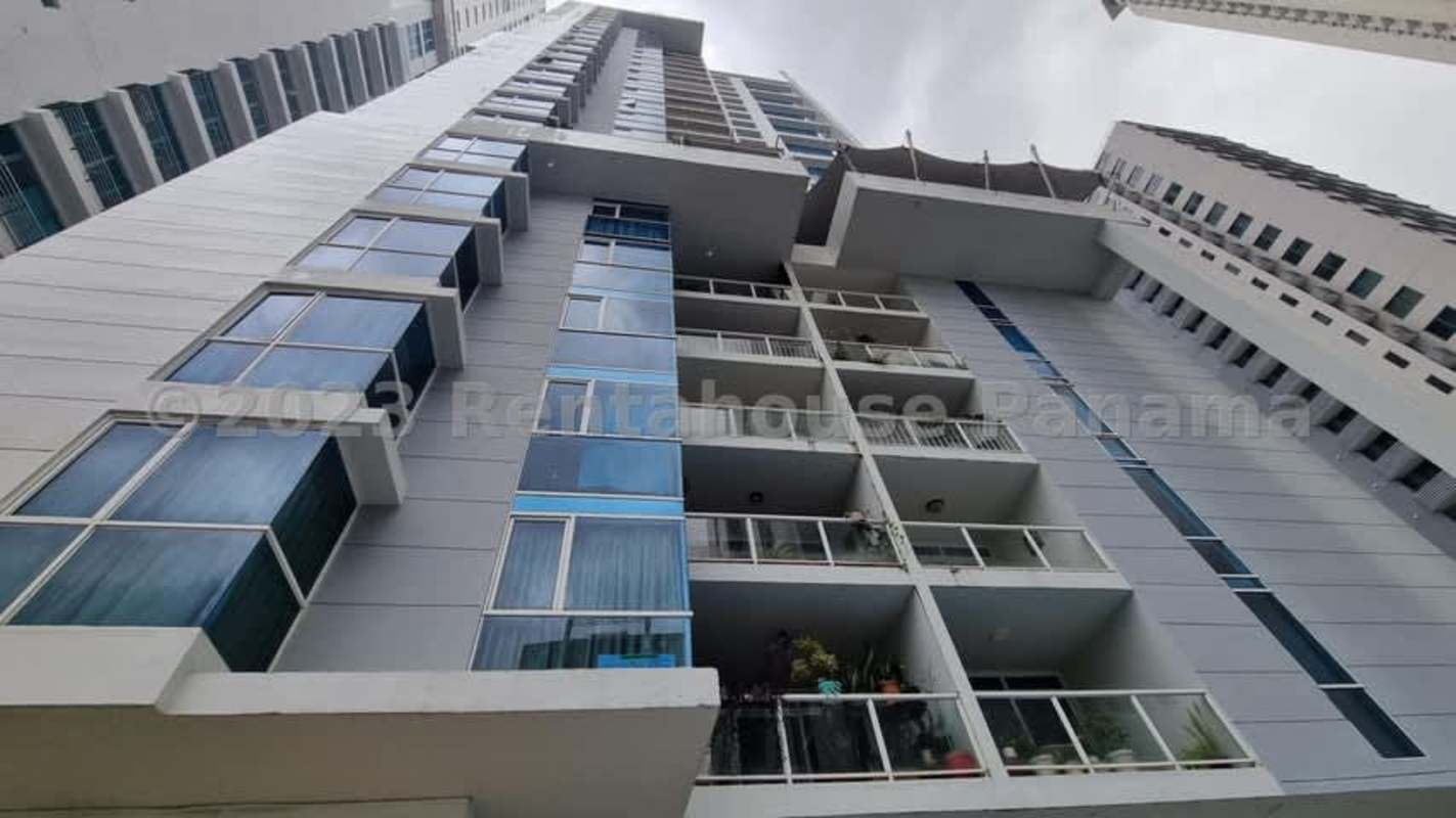 View of PH Blue Park residential high rise with balconies Panama City