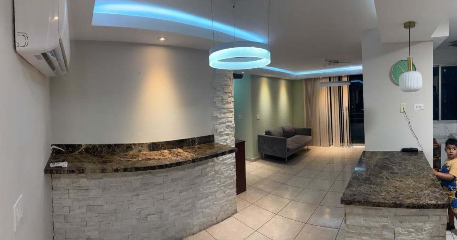 Contemporary apartment with marble counters, LED ceiling lighting and sofa PH Sunshine San Francisco Panama