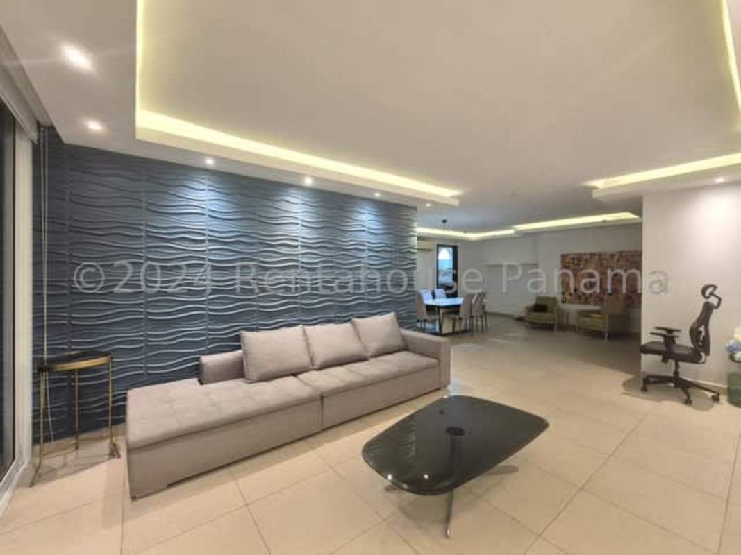 Bedroom with closet space, window lighting at Costa del Este Country Club apartment Panama