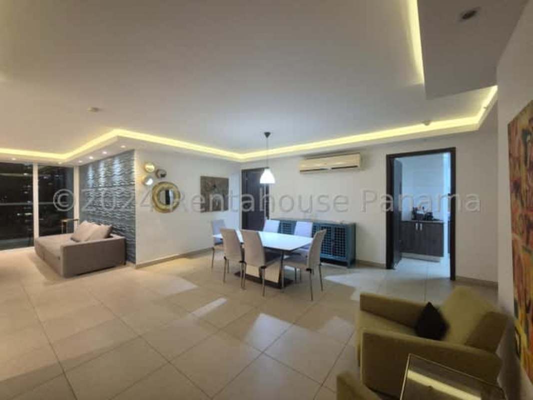 Master bedroom featuring large window, private bathroom in Country Club Costa del Este apartment