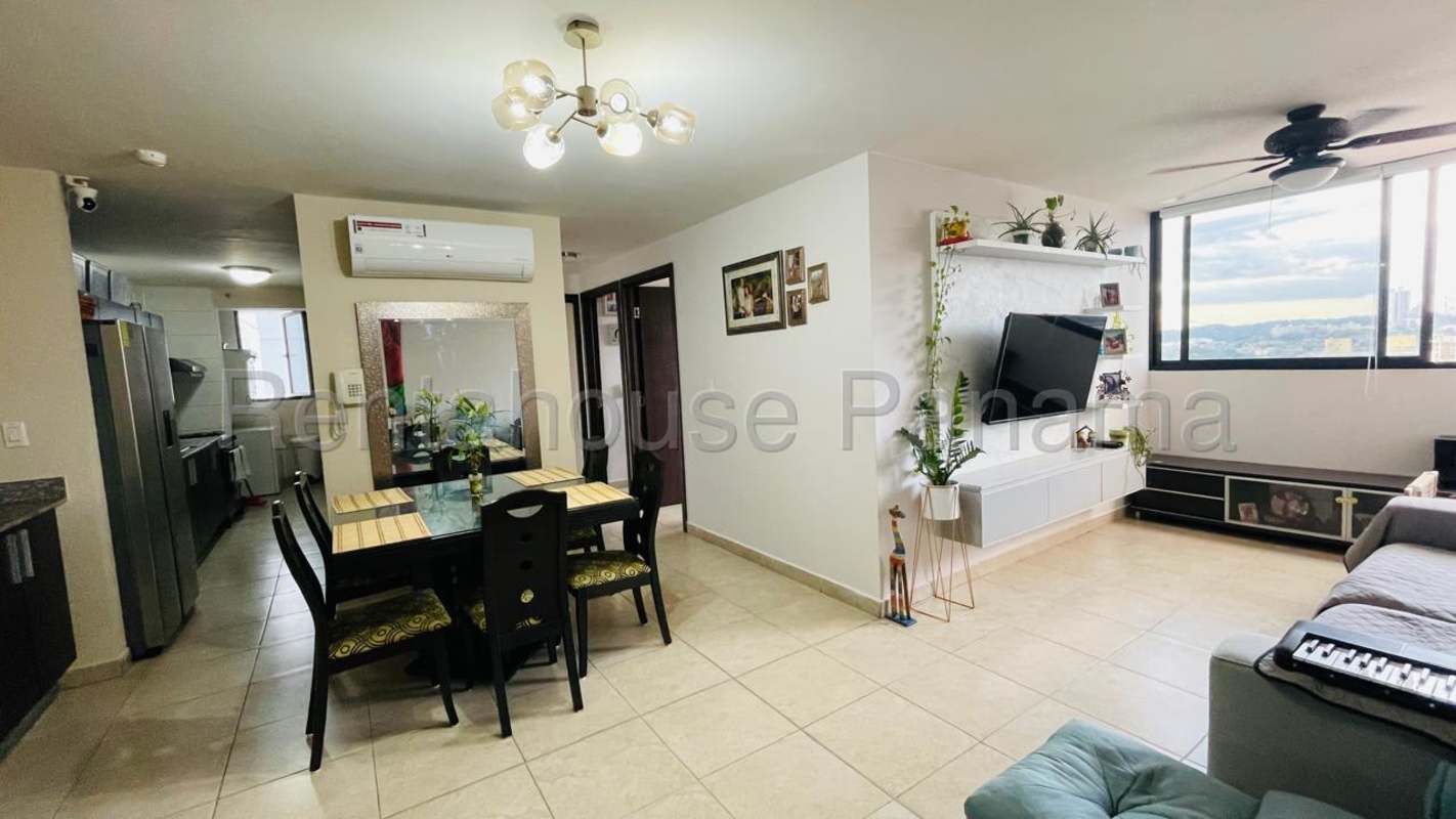 Furnished living dining area panoramic window, city view at PH Vista Verde Tower Panama