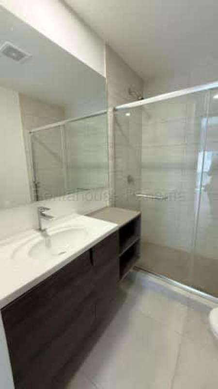 Glass walk-in shower with vanity rental condo PH Van Gogh Panama City