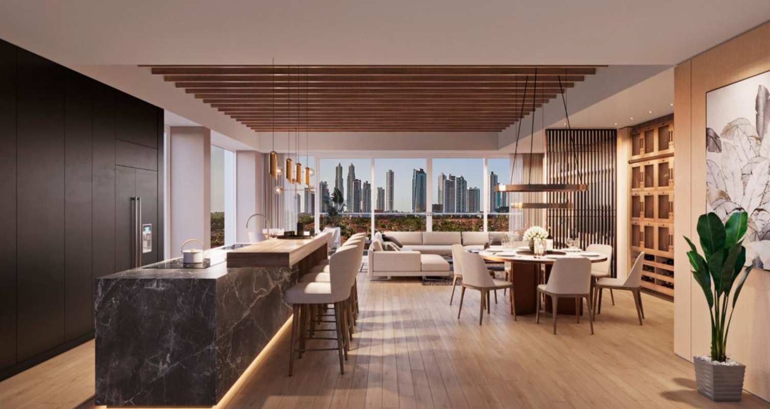 Infinity rooftop pool with skyline views luxury condominium PH Celeste Santa María Panama