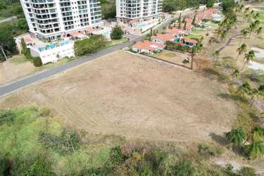 Overhead view of empty oceanfront lot with golf and marina access Vista Mar San Carlos Panama