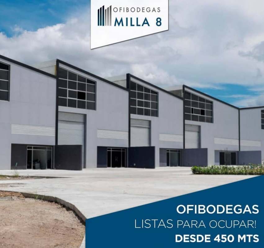 Modern industrial warehouse exterior with roll-up gates at Ofibodegas Milla 8 Panama