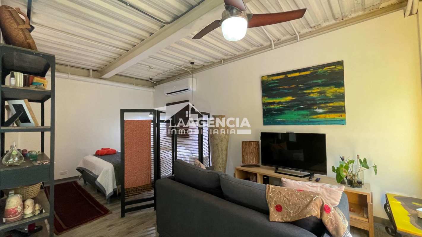 Open studio living bedroom with garden terrace access in Clayton