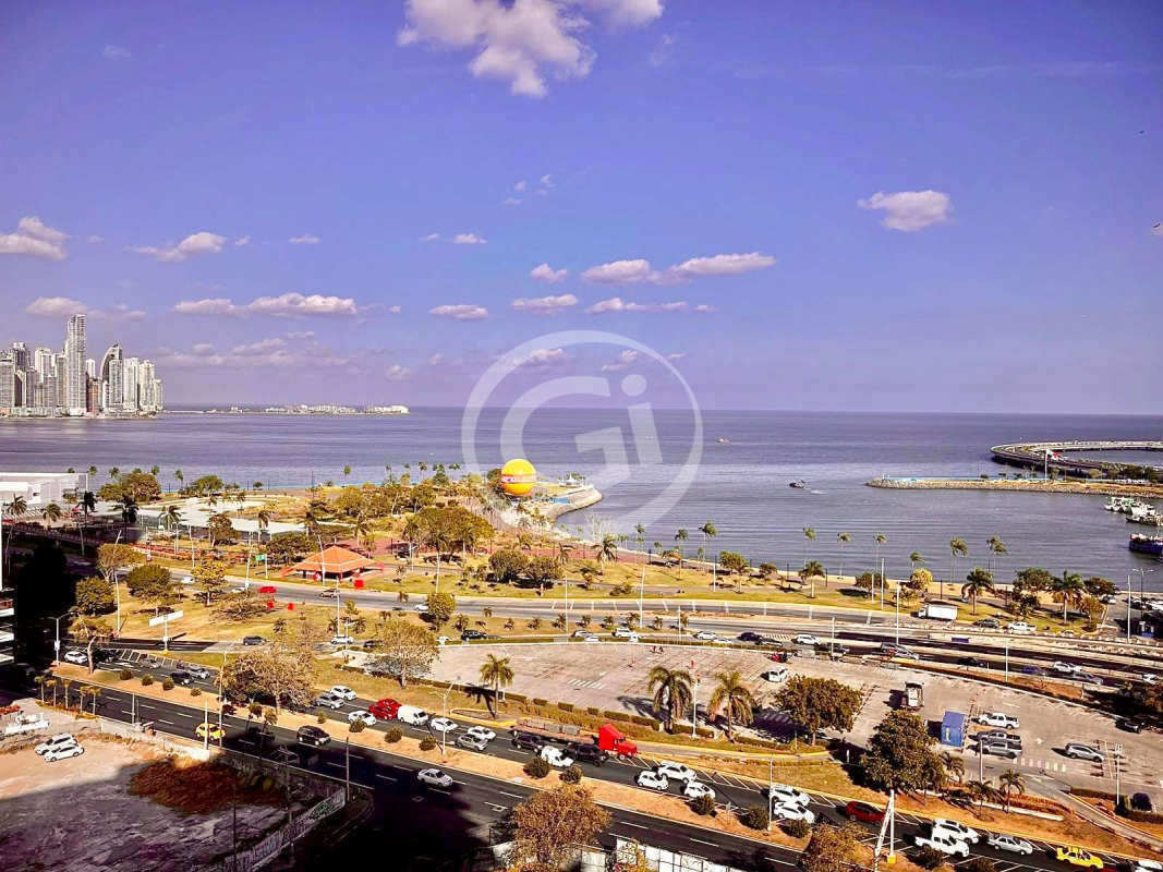 Aerial panoramic ocean and skyline view from PH Bay View apartment along Avenida Balboa Panama