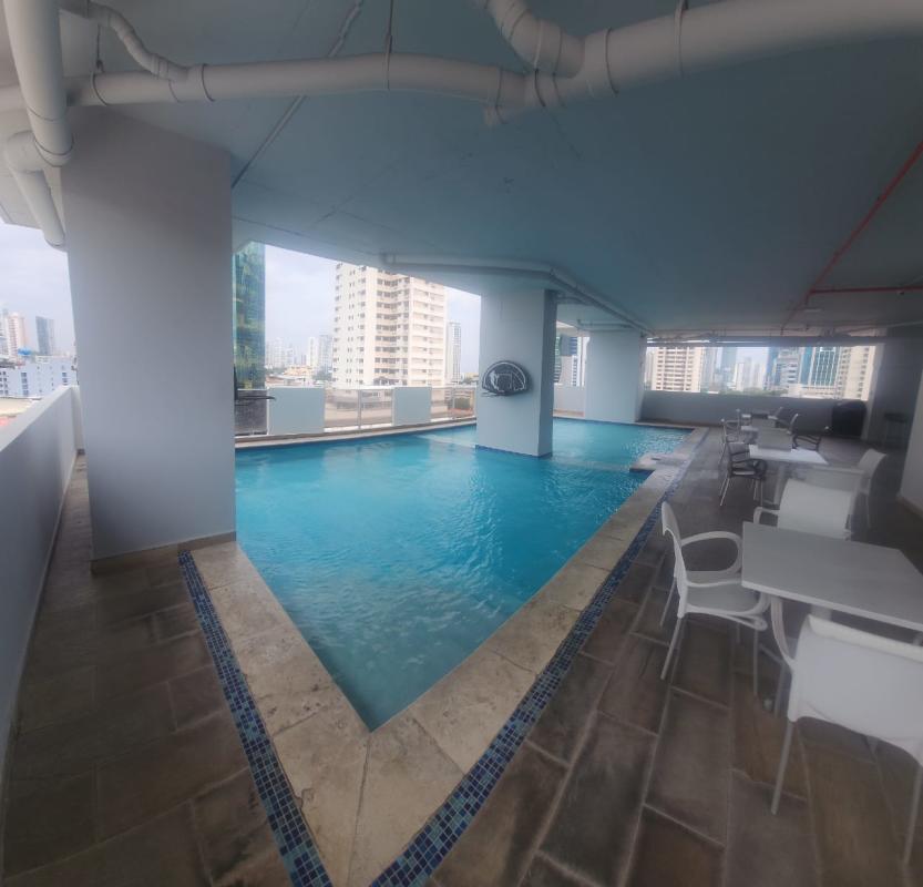 Covered rooftop pool area overlooking Panama City skyline PH Nuevo Obarrio