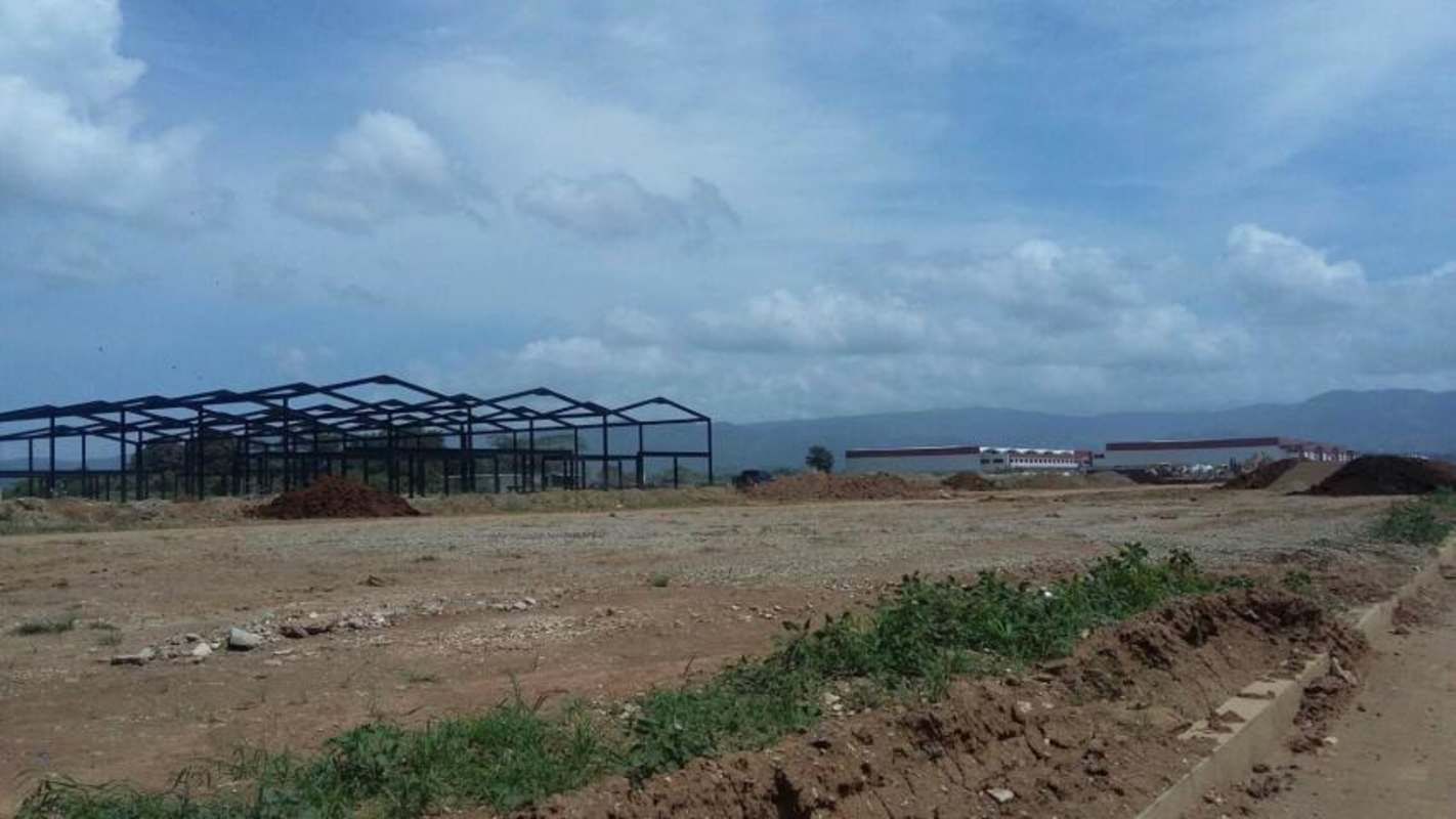 Under construction steel framed warehouse structures within Parque Industrial Las Americas Tocumen Panama