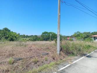Vacant land lot with dry grass, white fence in San Carlos Urbanization David Chiriquí Panama