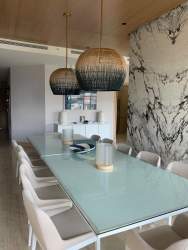 Contemporary dining room glass table pendant lighting Playa Escondida Panama