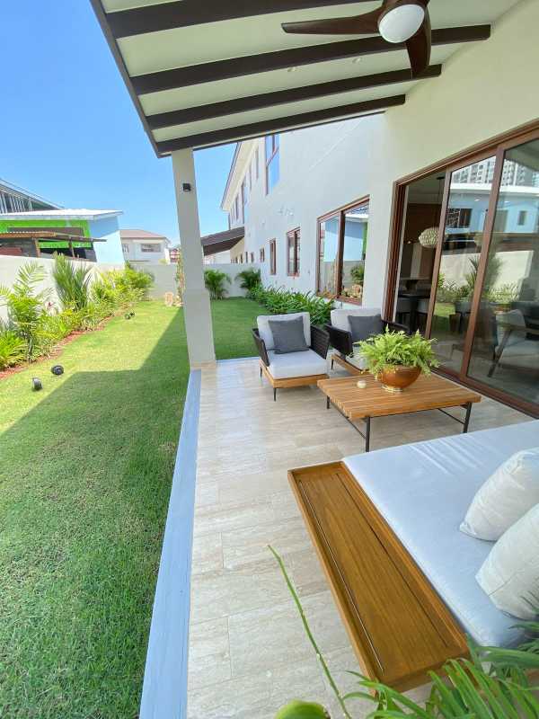 Covered outdoor terrace garden view Santa Maria Golf Country Club Panama City