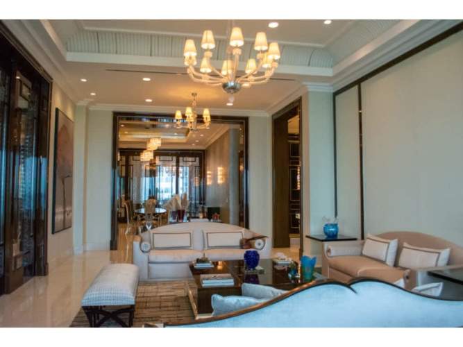 Luxury master bedroom with ocean views and walk-in closet in Trump Tower Panama