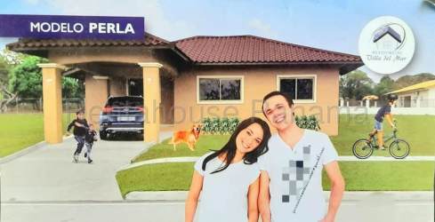 View of single story new residence in Remedios Chiriquí with porch garden Mediterranean design