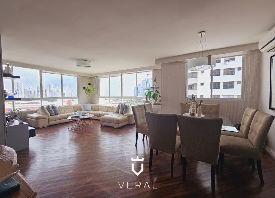 Modern dining space with city views at PH Bahia in Obarrio Panama