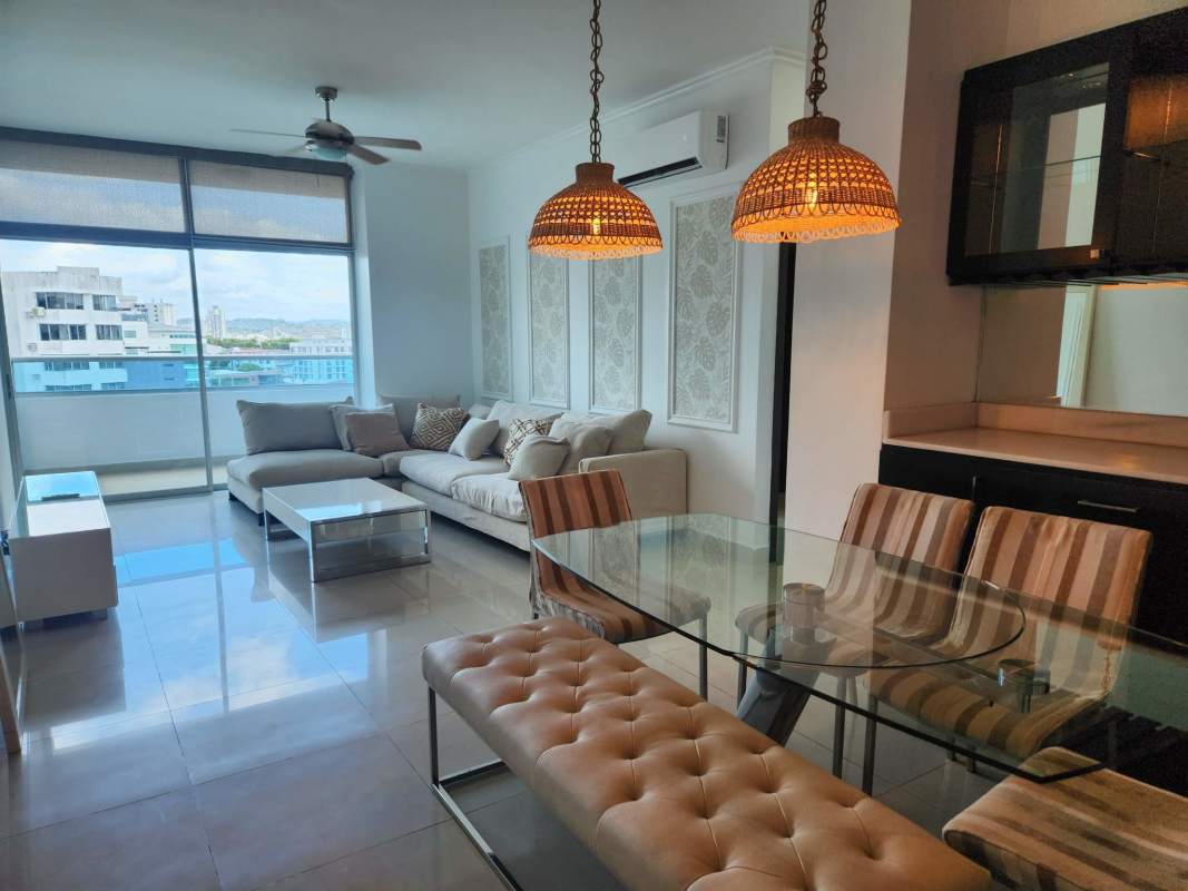 Modern apartment with large windows and dining area, furnished, PH Famagosta Loft Panama City