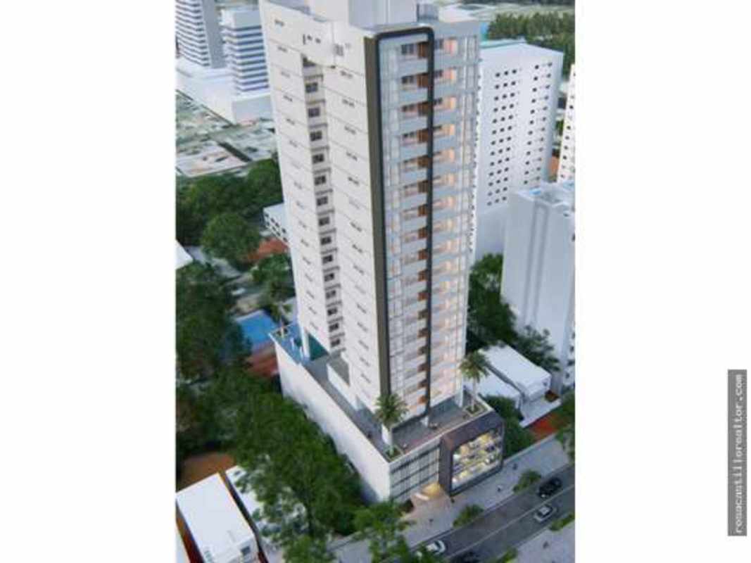 Modern high-rise tower PH Sky Swiss with glass facade balconies in El Cangrejo Panama City