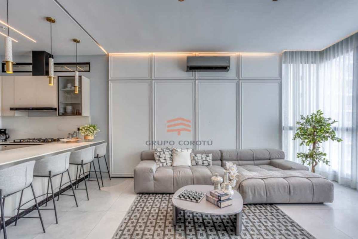 Contemporary kitchen with marble countertop, built-in oven, elegant lighting at PH Punta Paitilla Panama