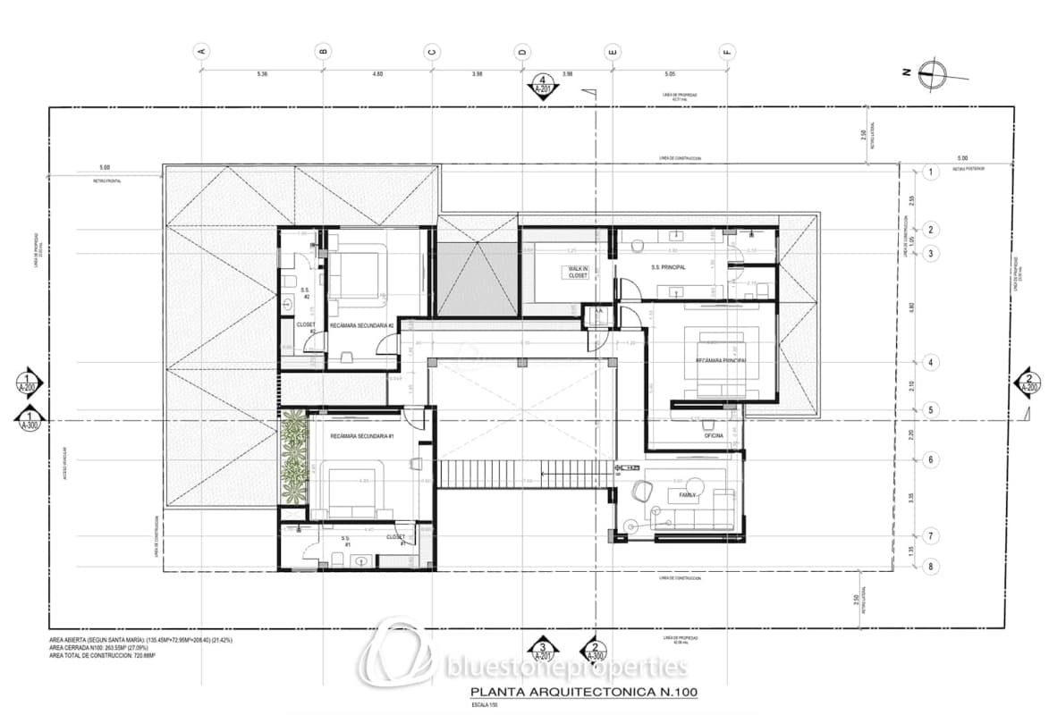 Architectural floor plan layout 4 bedroom villa with pool Santa María Golf & Country Club Panama