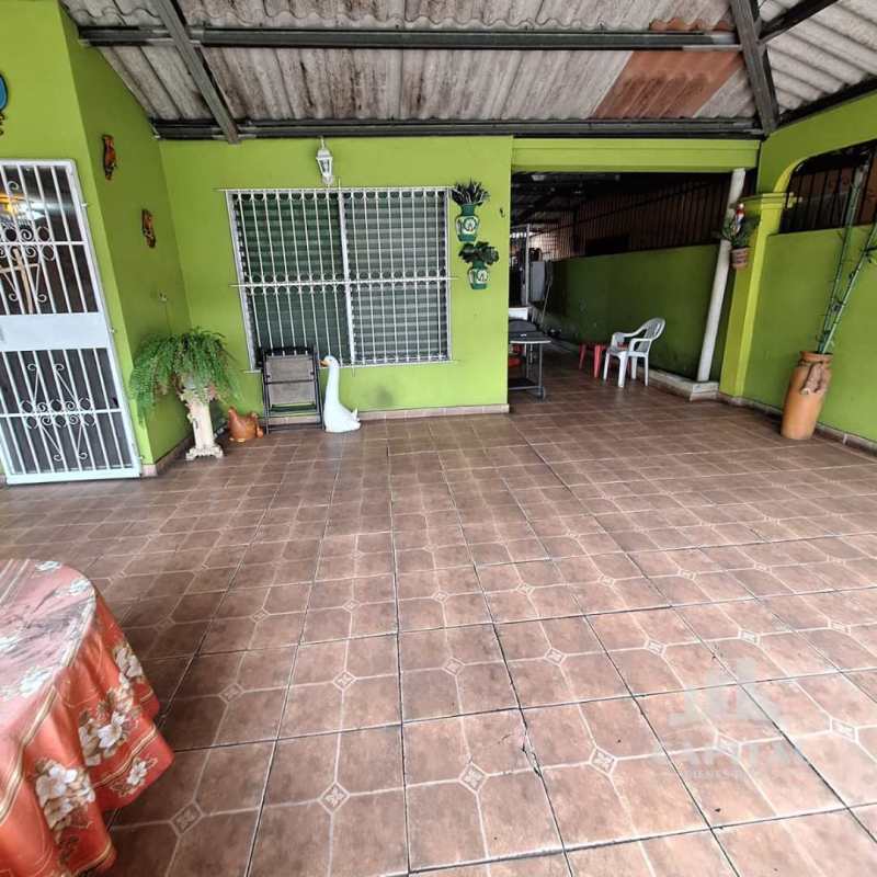 Covered patio terrace with seating and green walls in Don Bosco Panama house for sale