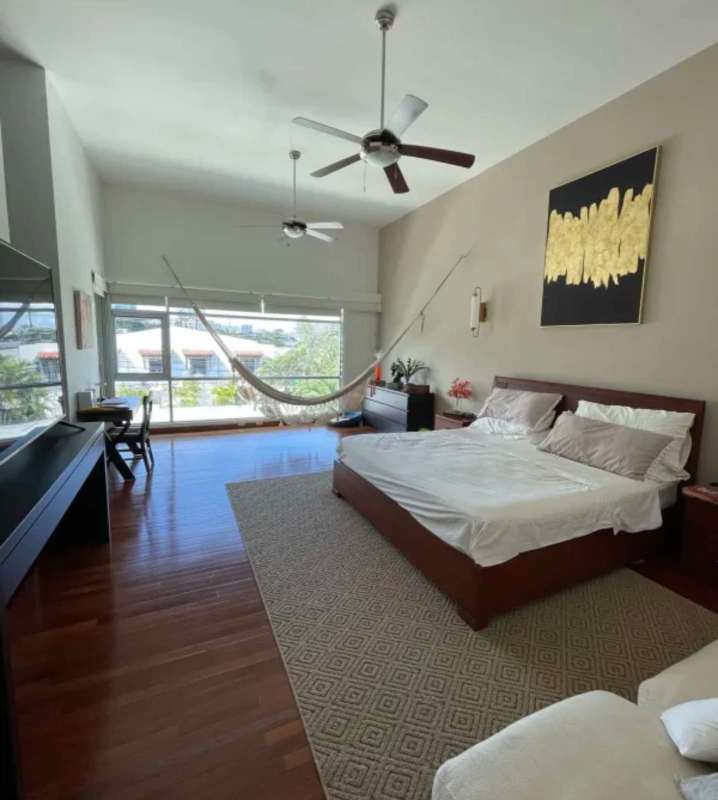 Modern kitchen with stainless steel appliances marble countertops Altos del Golf Panama rental