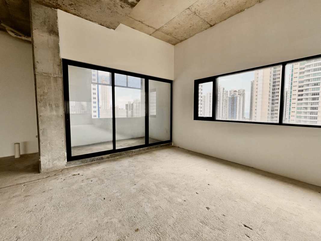Corner panoramic windows unfinished commercial unit in PH Midtown tower San Francisco Panama