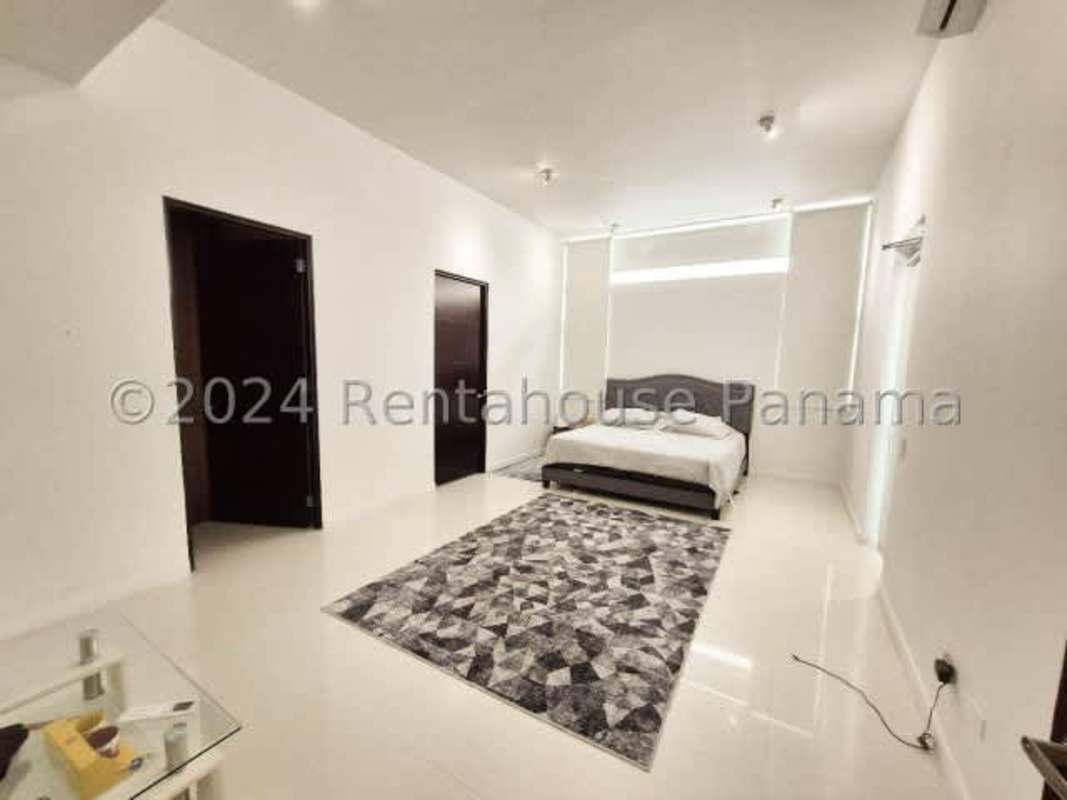 Master bedroom minimalist style large windows contemporary finishes house for rent Panama City