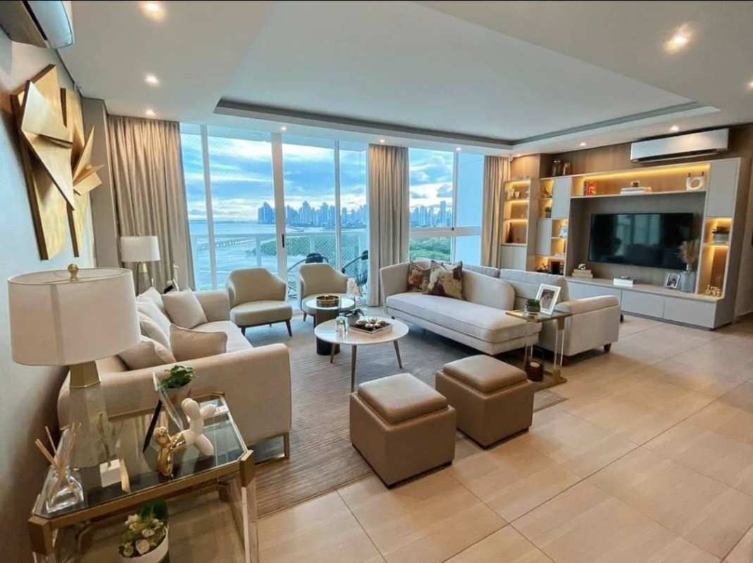 Spacious remodeled kitchen with quartz countertops and appliances in PH Asia apartment Costa del Este Panama