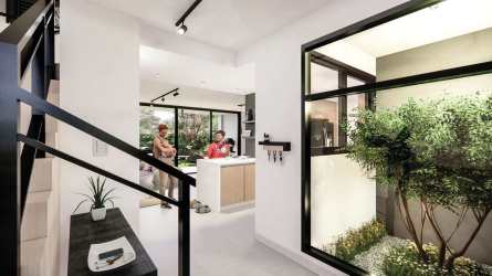 Aerial of PH Imaterra sustainable planned community with parks and pools Panama Pacifico