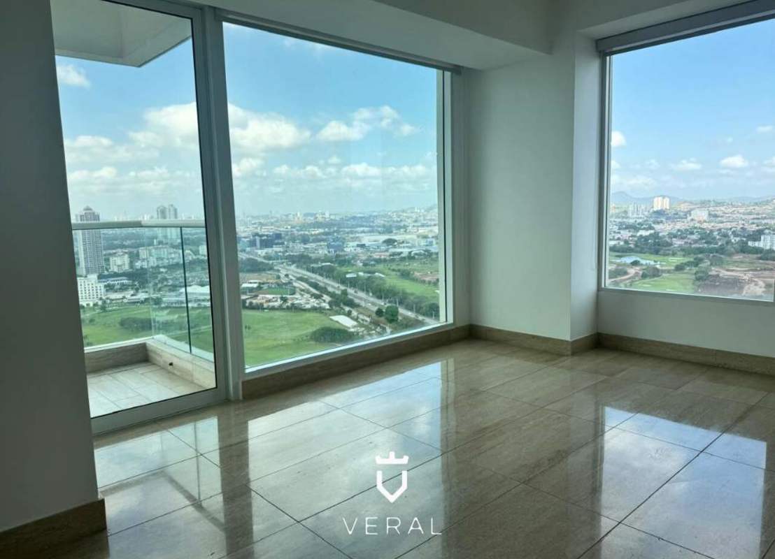Large terrace with panoramic city and golf views from PH Solana Santa Maria Panama