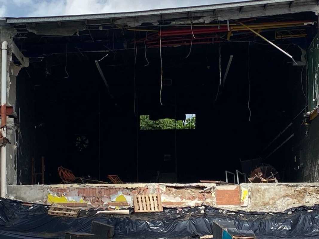 Empty cleared construction site bordered by concrete walls in San Francisco Panama