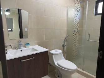 Bathroom with glass shower, modern fixtures and mosaic accent tile Los Molinos Boquete