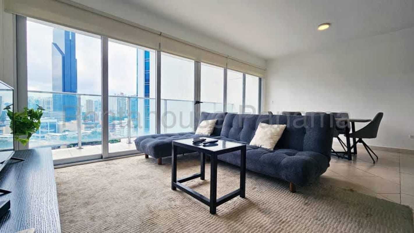 Furnished master bedroom with walk-in closet and ocean view PH BICSA Financial Center Panama