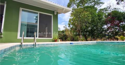 Private swimming pool with garden and patio area Pedasi Panama new house