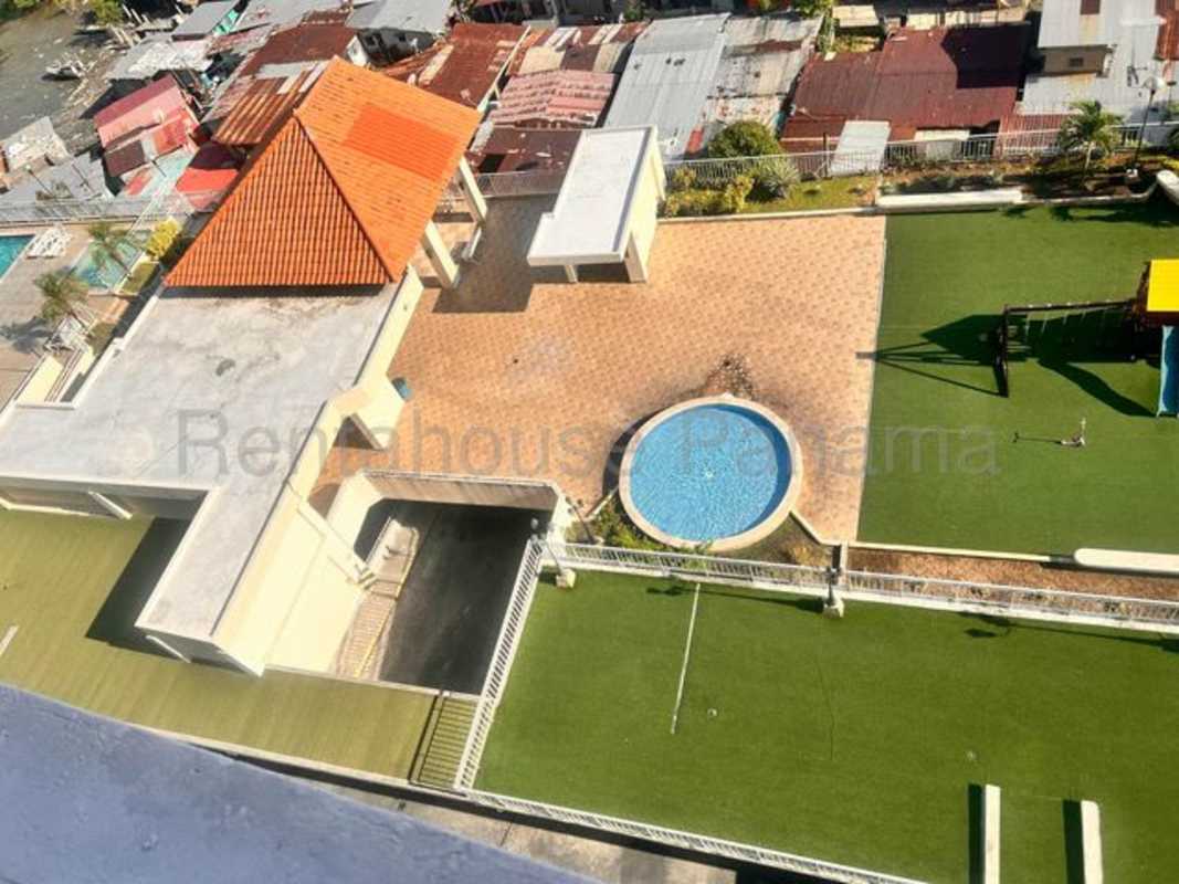 Modern bathroom with tile work, vanity, and glass shower in San Francisco Bay apartment Panama