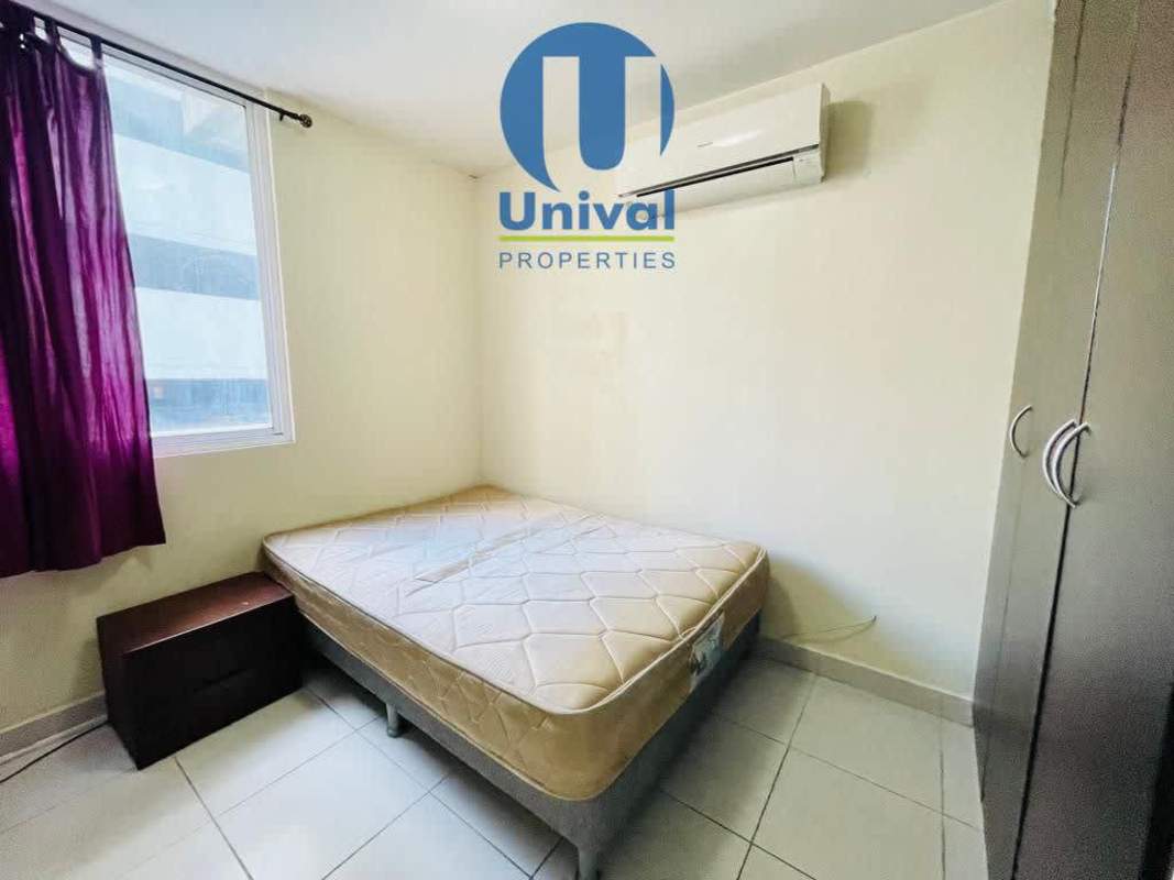 Bedroom with AC wardrobe tiled floors semi furnished apartment Panama City