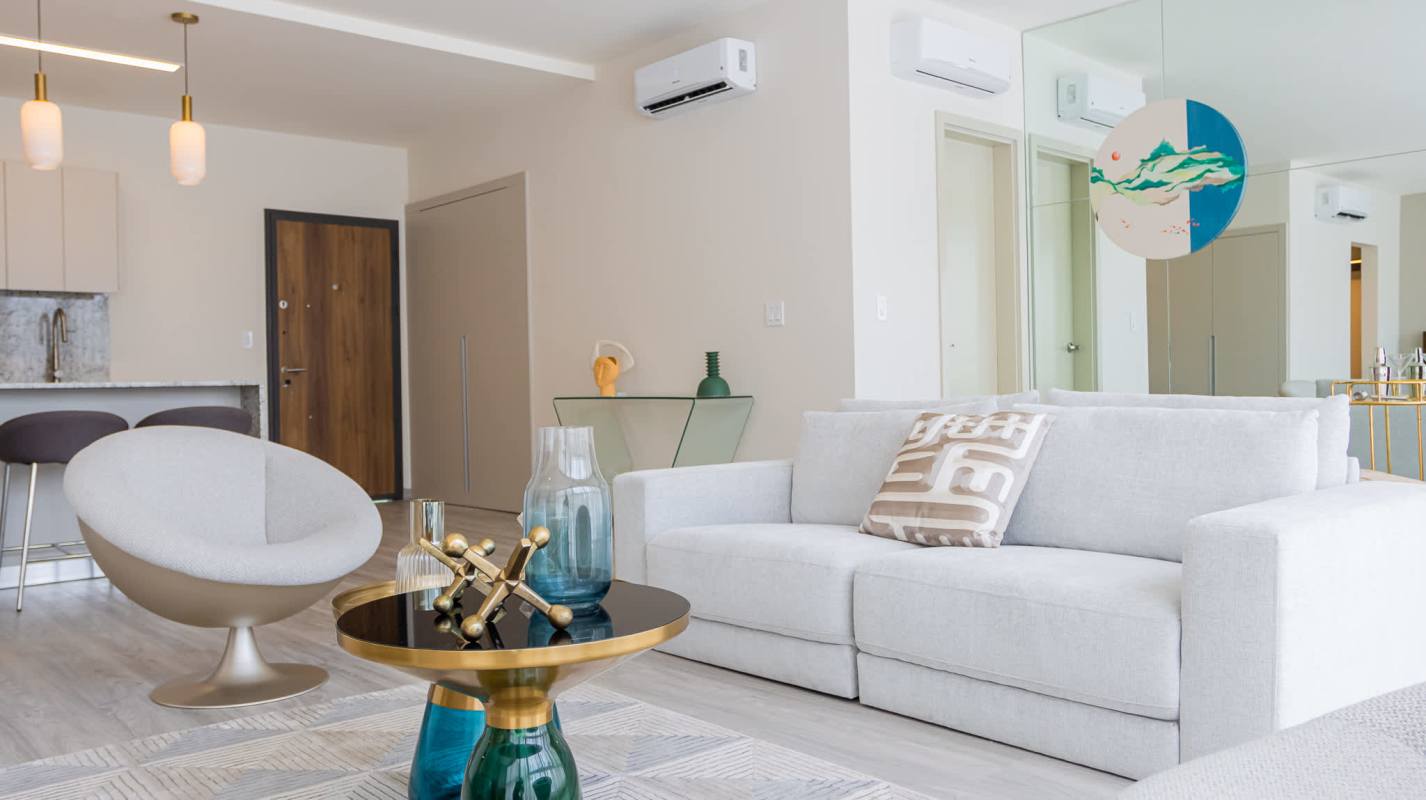 Indoor squash court with glass facade in luxury Arcadia building Costa del Este Panama