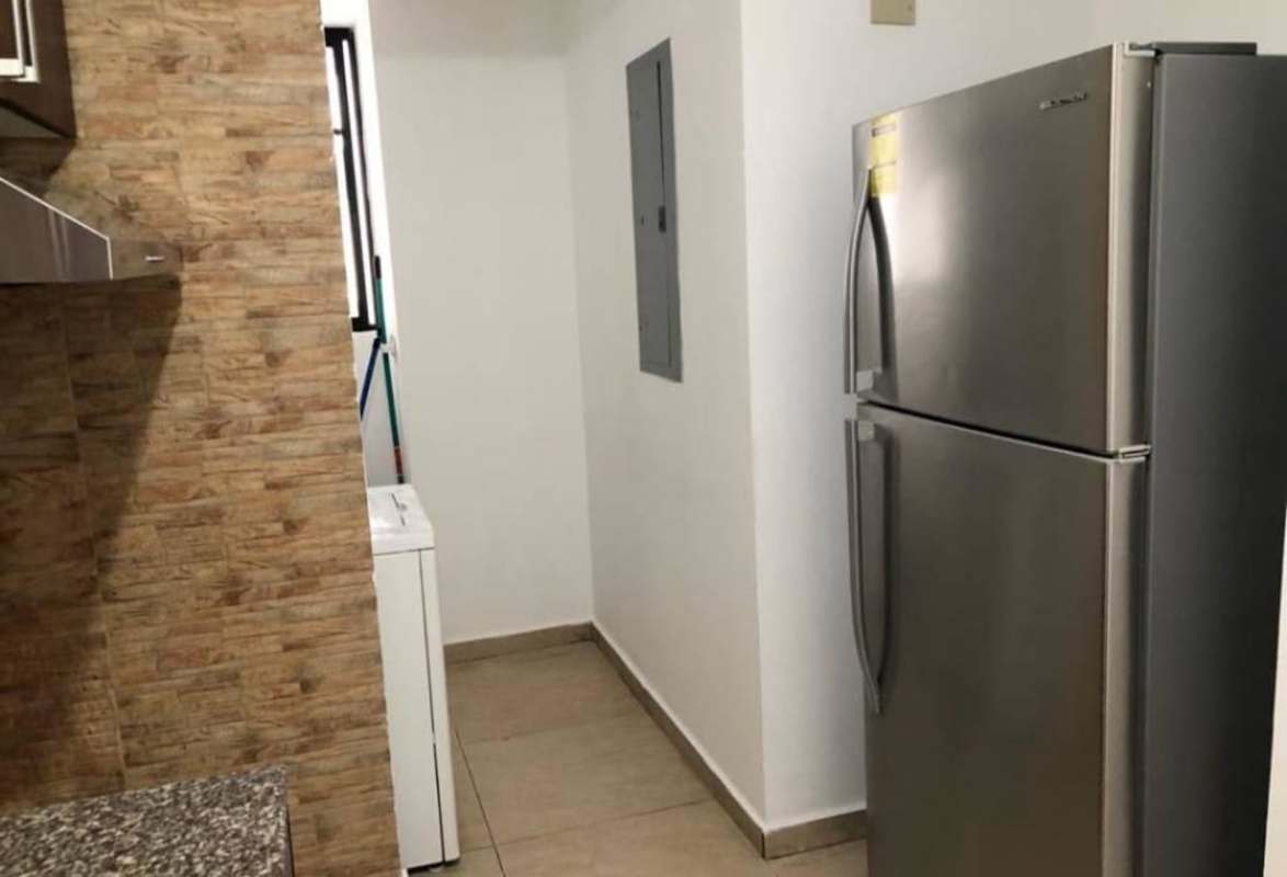 Contemporary kitchen with granite counter, stainless refrigerator, washer PH Terraza del Rey Condado del Rey Panama